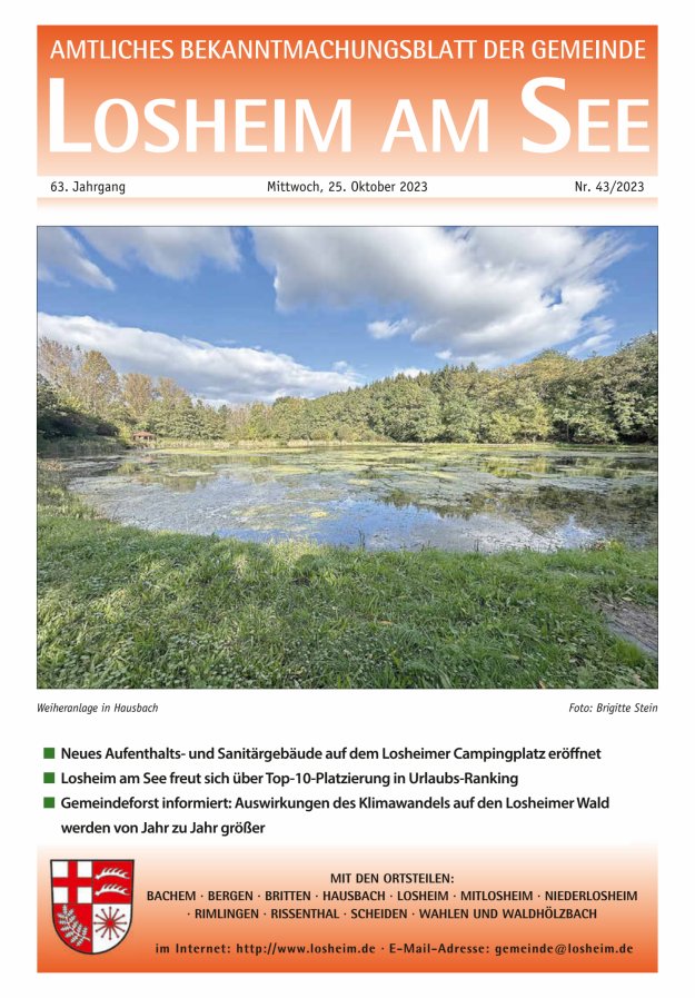 Amtliches Bekanntmachungsblatt der Gemeinde Losheim am See Titelblatt 43/2023