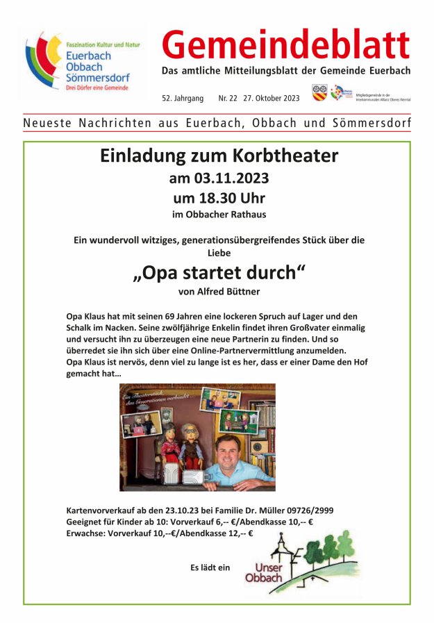 Gemeindeblatt der Gemeinde Euerbach Titelblatt 22/2023