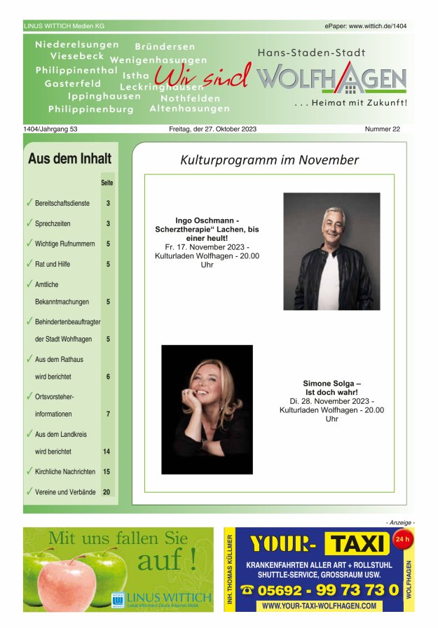 Wolfhager Stadtanzeiger Titelblatt 22/2023