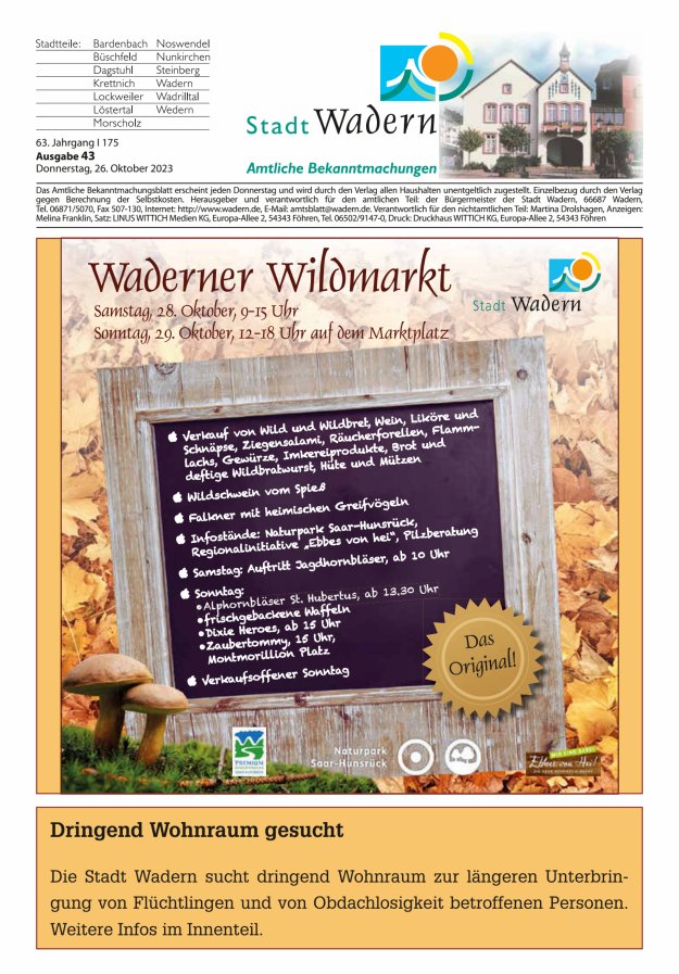 Stadt Wadern Titelblatt 43/2023