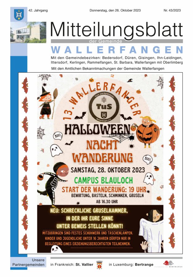 Mitteilungsblatt Gemeinde Wallerfangen Titelblatt 43/2023