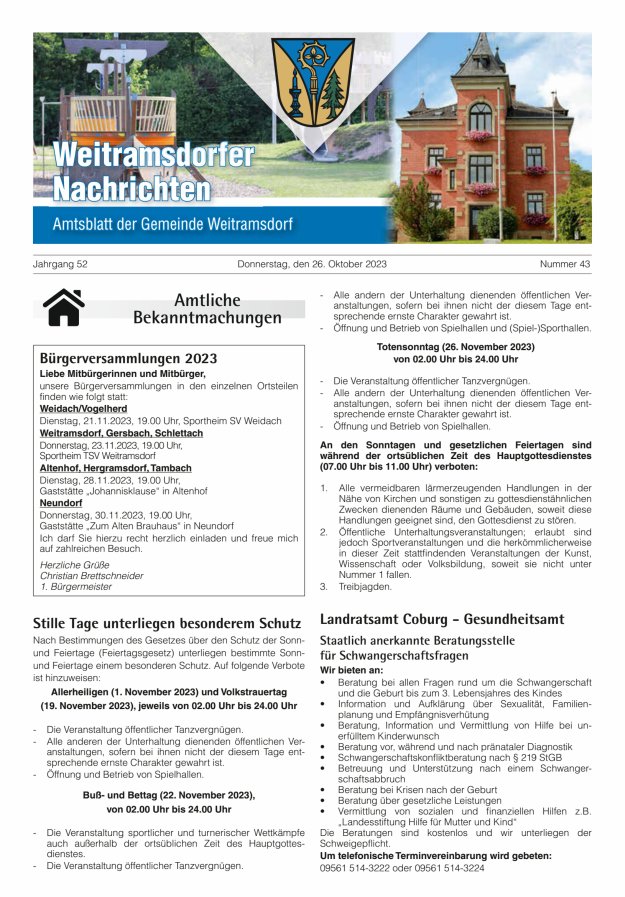 Weitramsdorfer Nachrichten Titelblatt 43/2023
