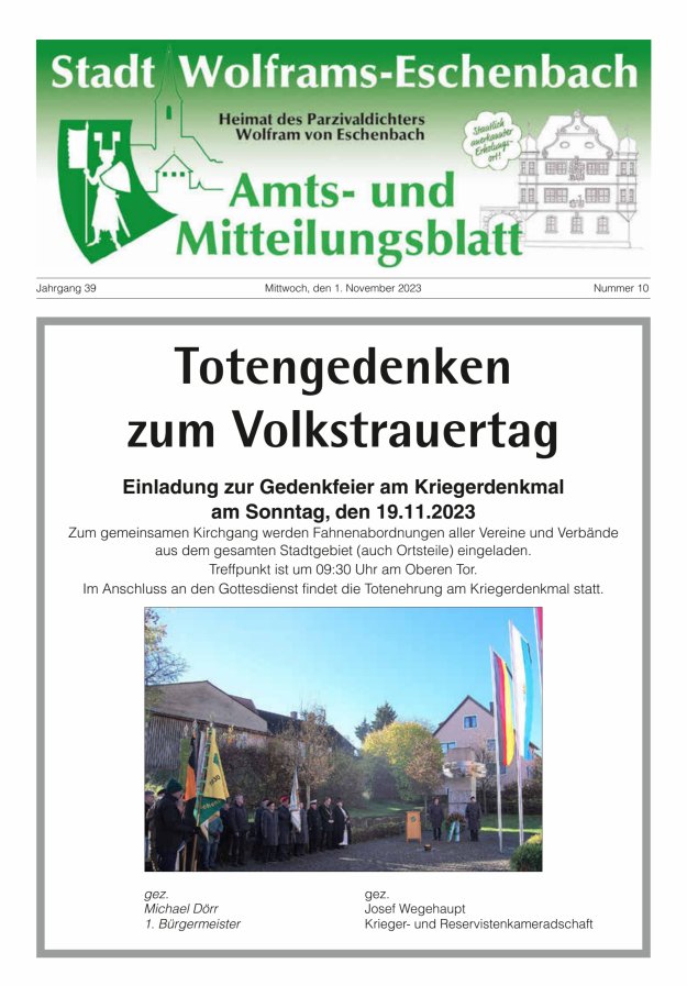 Amts- und Mitteilungsblatt Stadt Wolframs-Eschenbach Titelblatt 10/2023