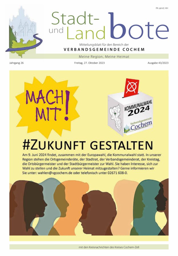 Stadt- und Landbote VG Cochem Titelblatt 43/2023