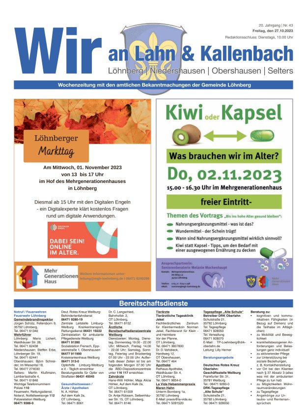 Amtliches Mitteilungsblatt der Gemeinde Löhnberg Titelblatt 43/2023