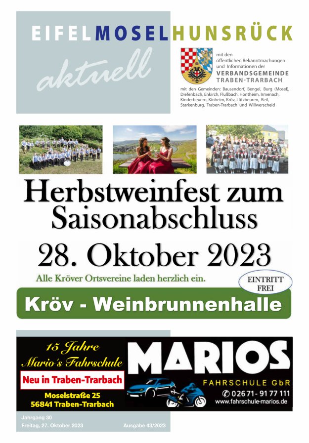 Eifel-Mosel-Hunsrück aktuell VG Traben-Trarbach Titelblatt 43/2023