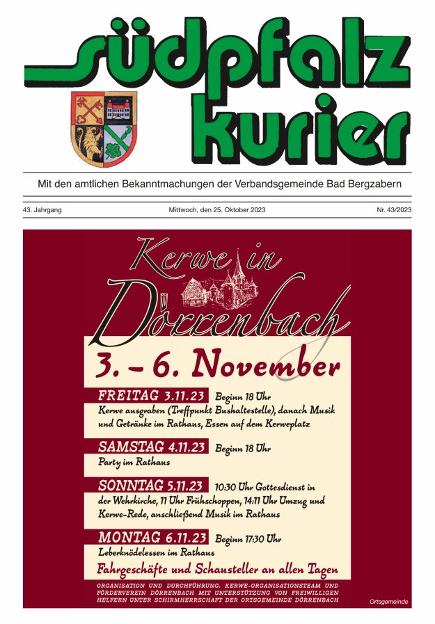 Südpfalz Kurier - VG Bad Bergzabern Titelblatt 43/2023