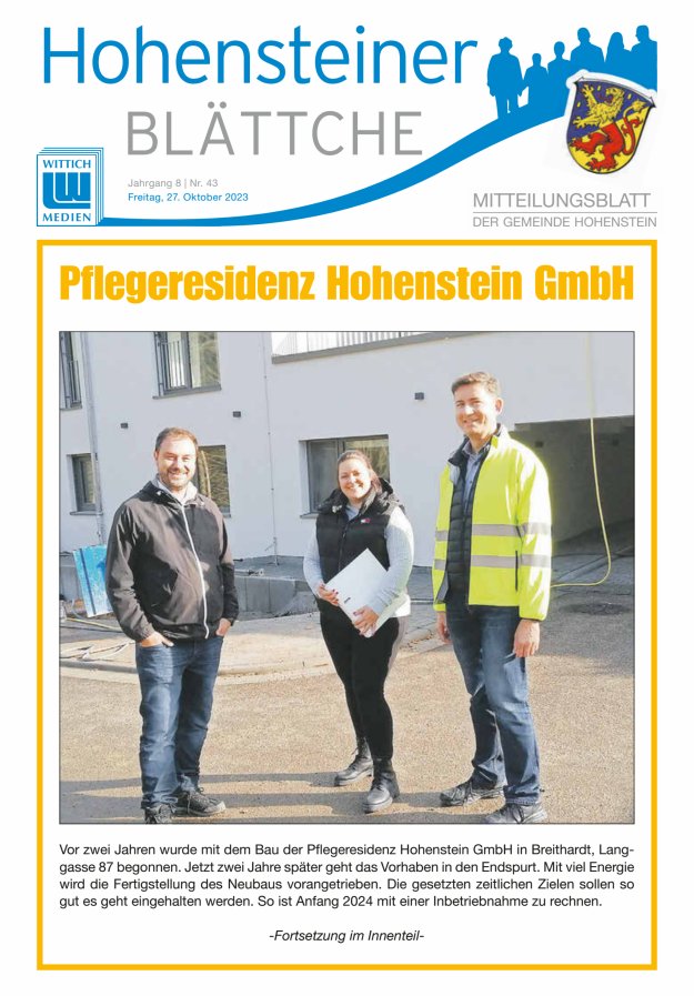 Hohensteiner Blättche Titelblatt 43/2023