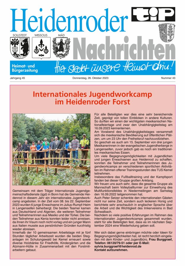 "tip" Heidenroder Nachrichten Titelblatt 43/2023