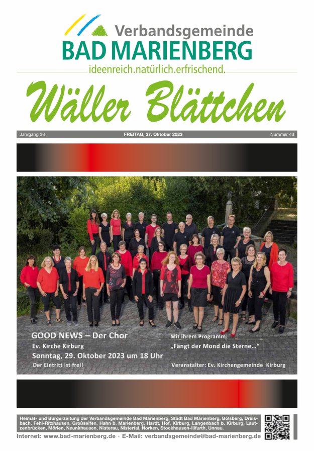 Wäller Blättchen - Verbandsgemeinde Bad Marienberg Titelblatt 43/2023