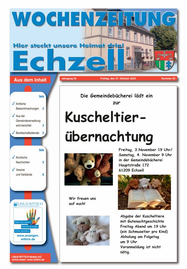 Wochenzeitung für die Gemeinde Echzell Titelblatt 43/2023