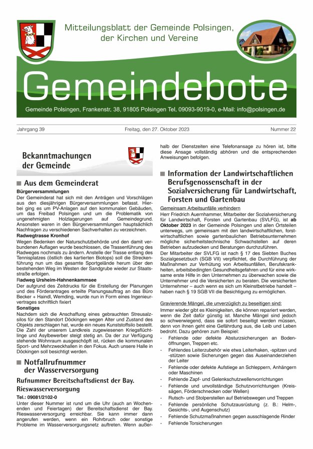 Polsingen - Der Gemeindebote Titelblatt 22/2023