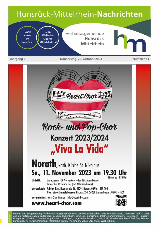 Hunsrück-Mittelrhein Nachrichten Ausgabe Emmelshausen Titelblatt 43/2023