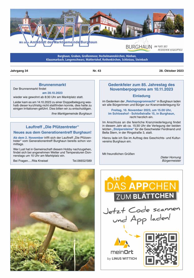 WIR - mit Amtsblatt der Marktgemeinde Burghaun Titelblatt 43/2023