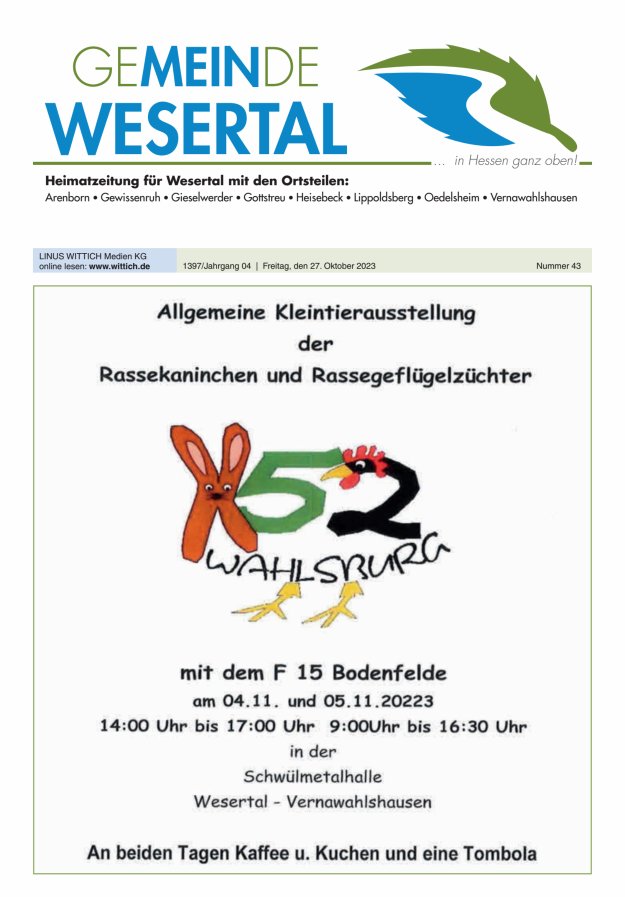 Wesertal Titelblatt 43/2023