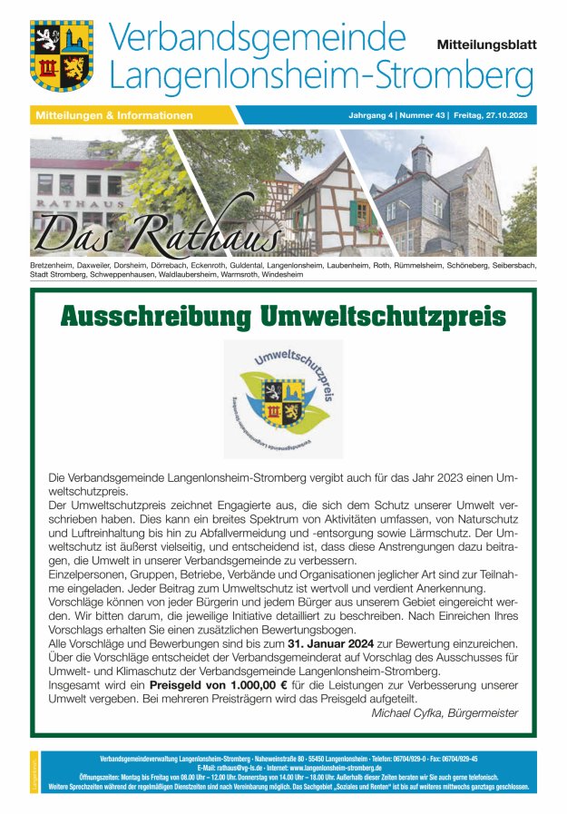 Das Rathaus - MTB d VG Langenlonsheim-Stromberg Titelblatt 43/2023