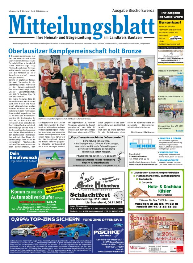 Mitteilungsblatt LK Bautzen Ausgabe Bischofswerda Titelblatt 42/2023