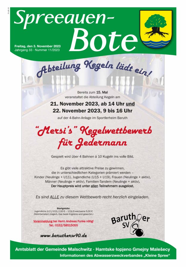 Spreeauen-Bote - Amtsblatt der Gemeinde Malschwitz Titelblatt 11/2023