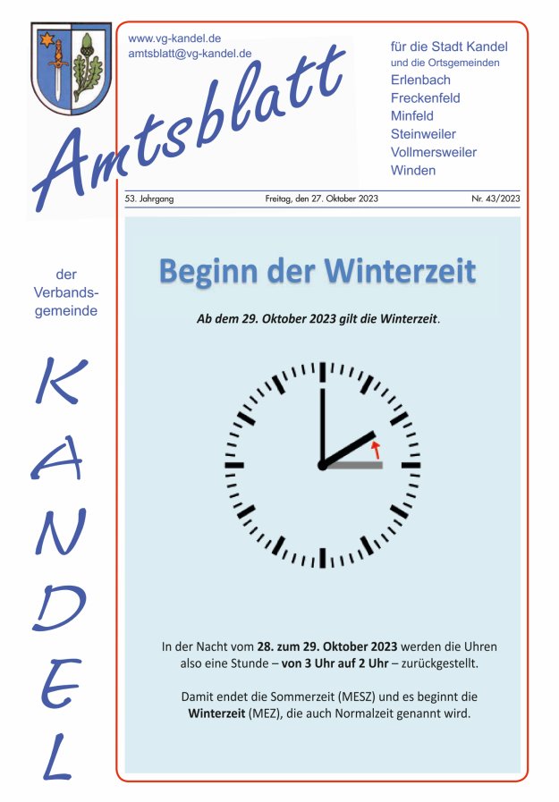 Amtsblatt VG Kandel Titelblatt 43/2023