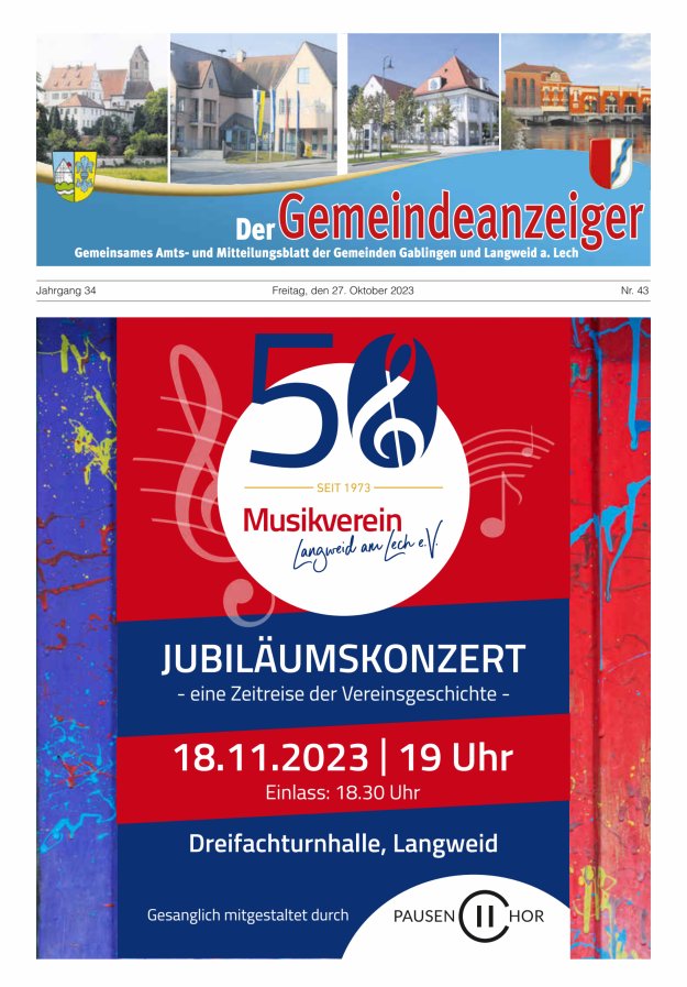 Der Gemeindeanzeiger - Gablingen Langweid Titelblatt 43/2023