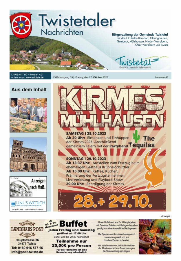 Twistetaler Nachrichten Titelblatt 43/2023