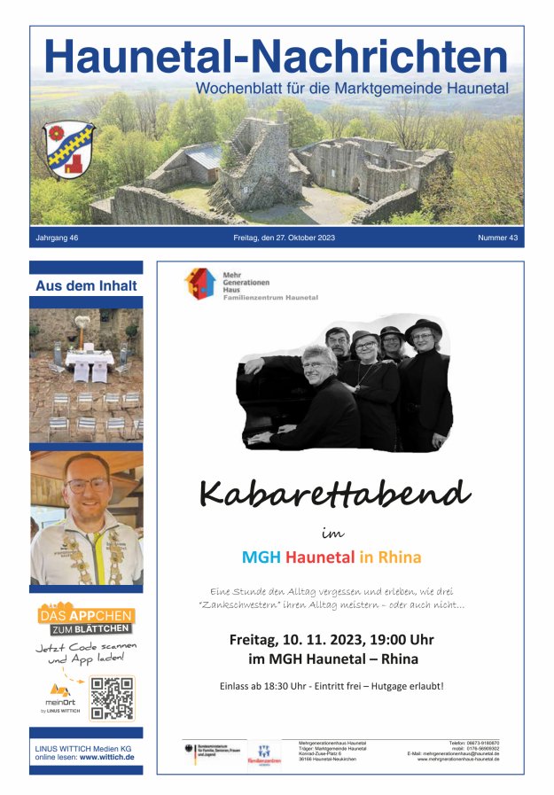 Haunetal-Nachrichten Titelblatt 43/2023