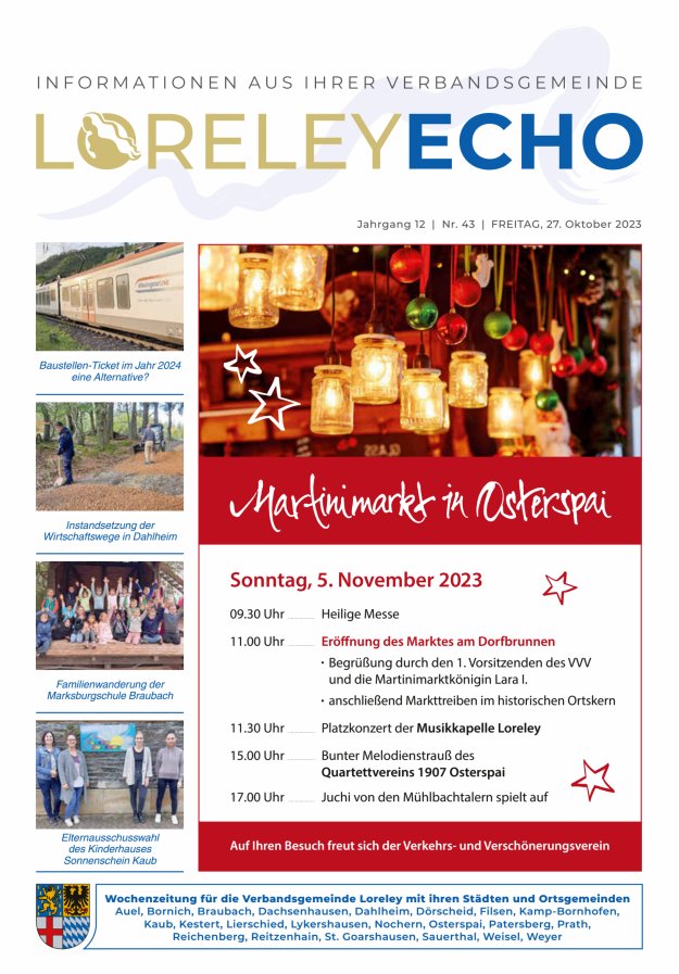 Loreley-Echo - Mitteilungsblatt der Verbandsgemeinde Loreley Titelblatt 43/2023