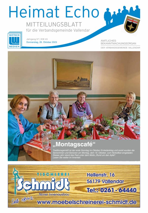 Heimat-Echo - Heimat- und Bürgerzeitung Verbandsgemeinde Vallendar Titelblatt 43/2023