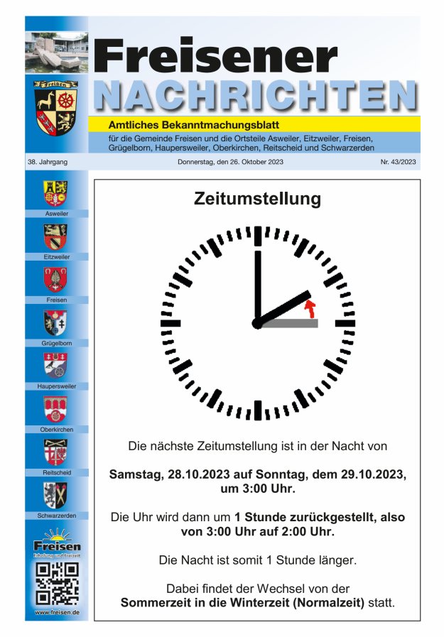 Freisener Nachrichten Titelblatt 43/2023
