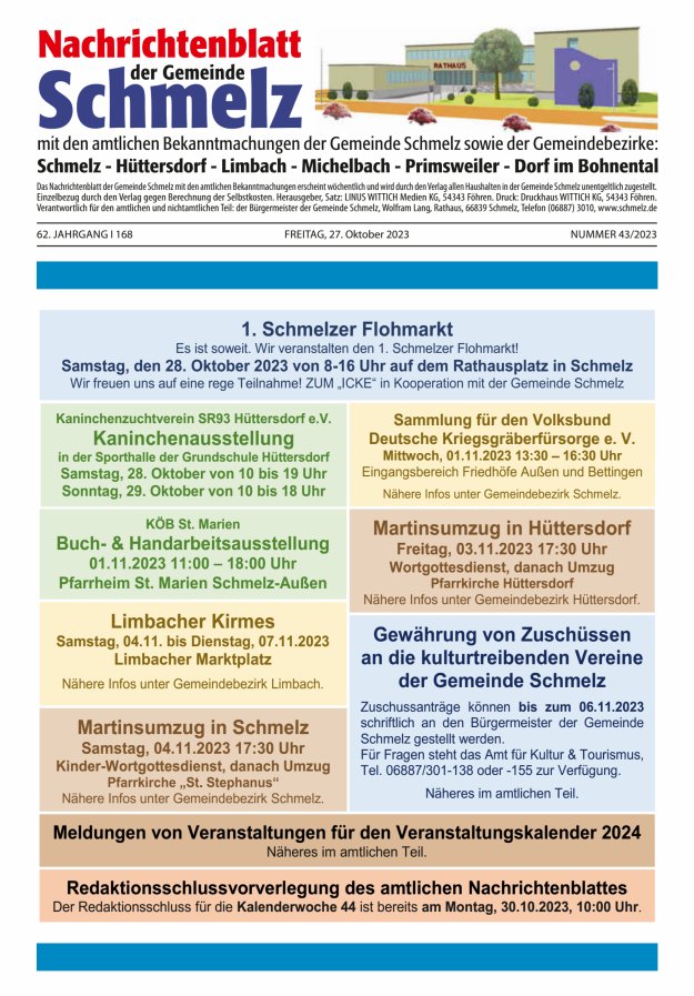 Nachrichtenblatt Schmelz Titelblatt 43/2023