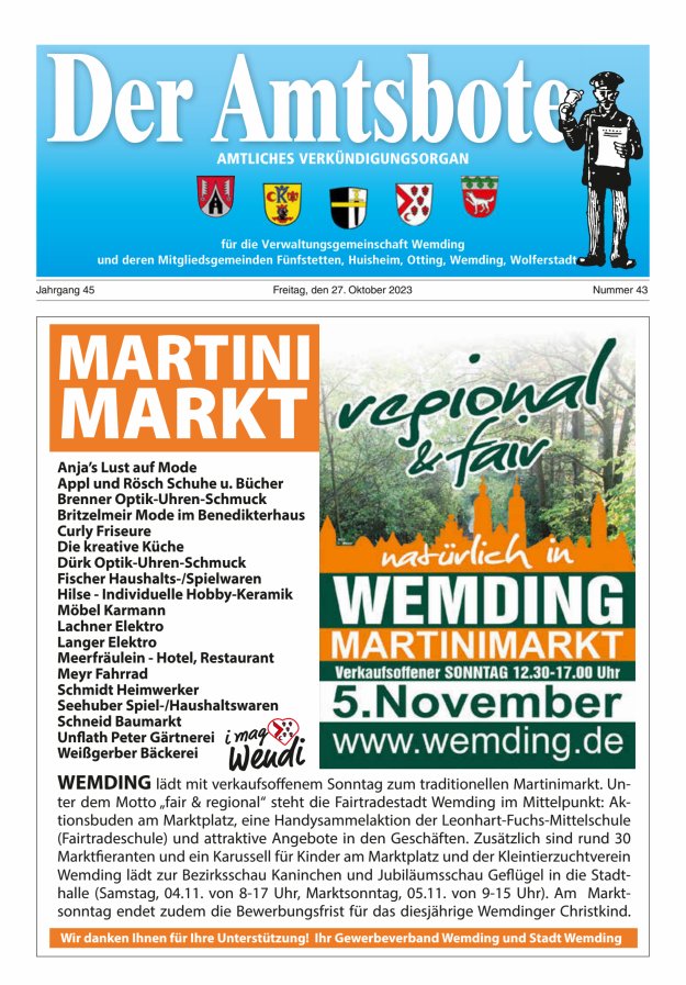 Der Amtsbote - Wemding Verwaltungsgemeinschaft Titelblatt 43/2023
