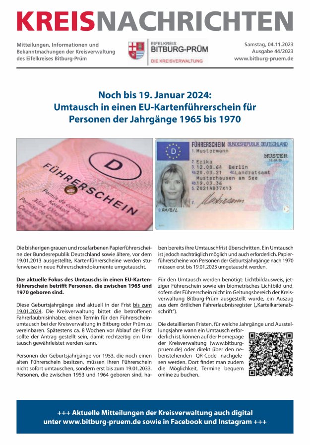 Kreis Bitburg-Prüm Titelblatt 44/2023