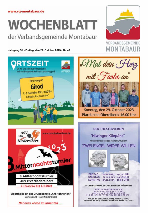 Wochenblatt der Verbandsgemeinde Montabaur Titelblatt 43/2023