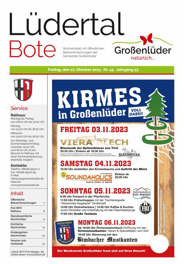 Wochenblatt mit öffentlichen Bekanntmachungen der Gemeinde Großenlüder Titelblatt 43/2023