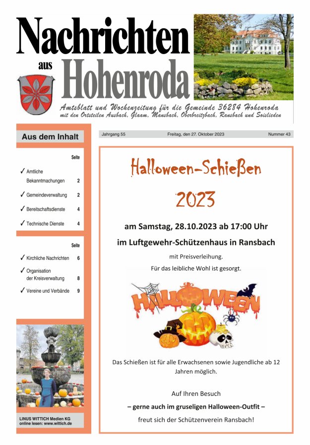 Nachrichten aus Hohenroda Titelblatt 43/2023