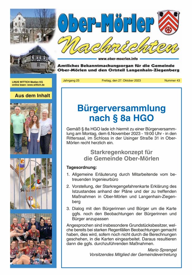 Ober-Mörler Nachrichten Titelblatt 43/2023