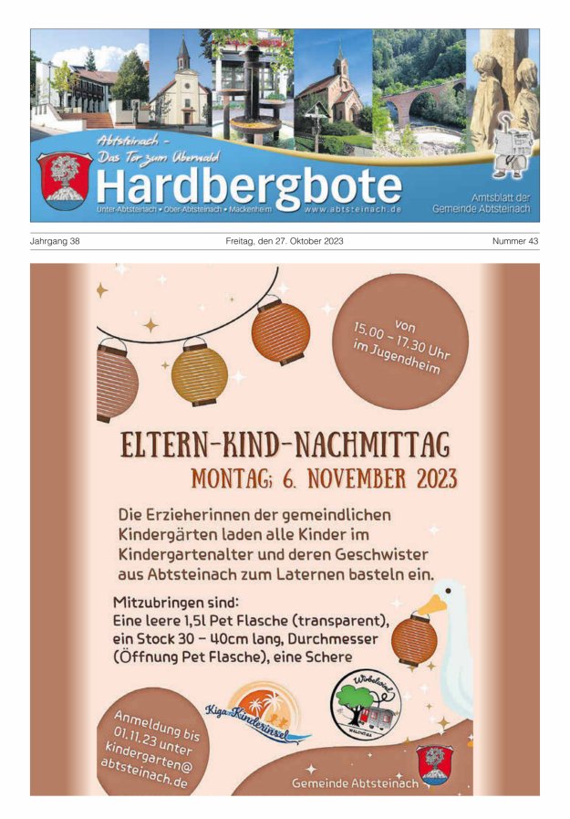 Hardbergbote - Mitteilungsblatt der Gemeinde Abtsteinach Titelblatt 43/2023