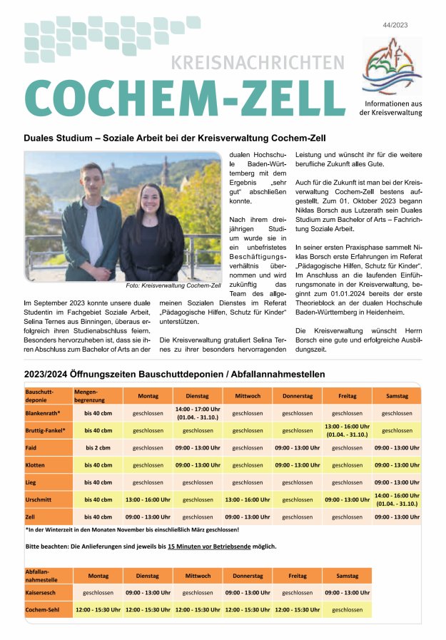 Kreisnachrichten Cochem-Zell Titelblatt 44/2023