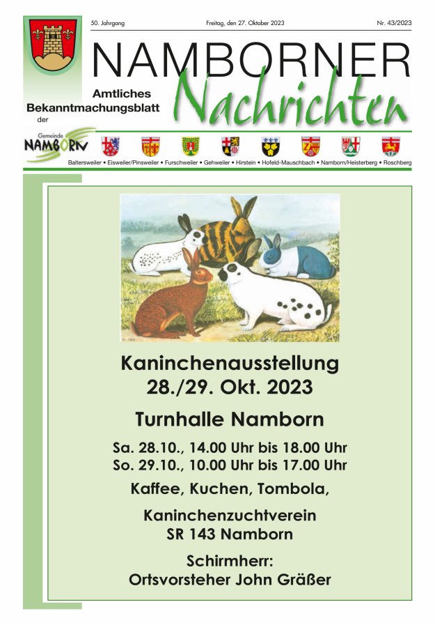 Namborner Nachrichten Titelblatt 43/2023