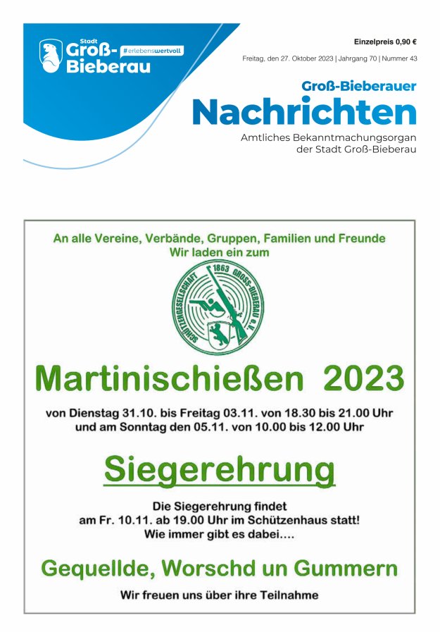 Groß-Bieberauer Nachrichten Titelblatt 43/2023