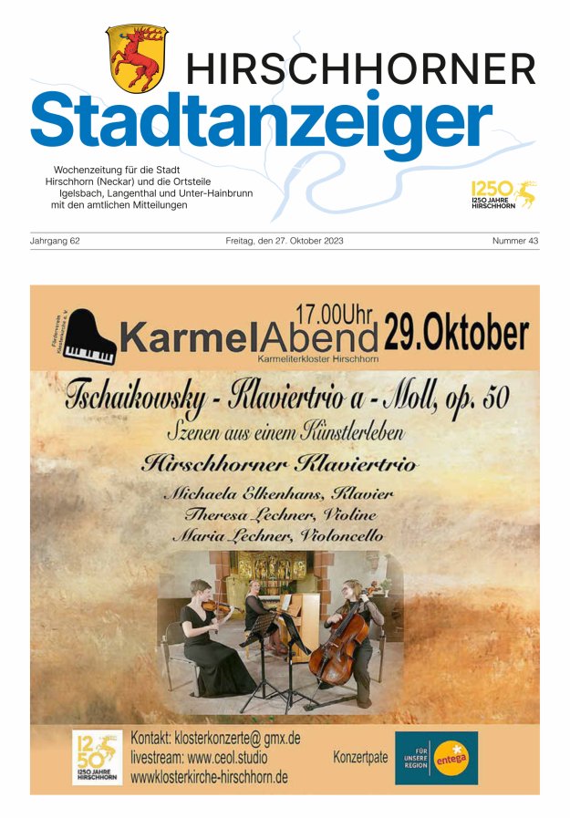 Hirschhorner Stadtanzeiger Titelblatt 43/2023