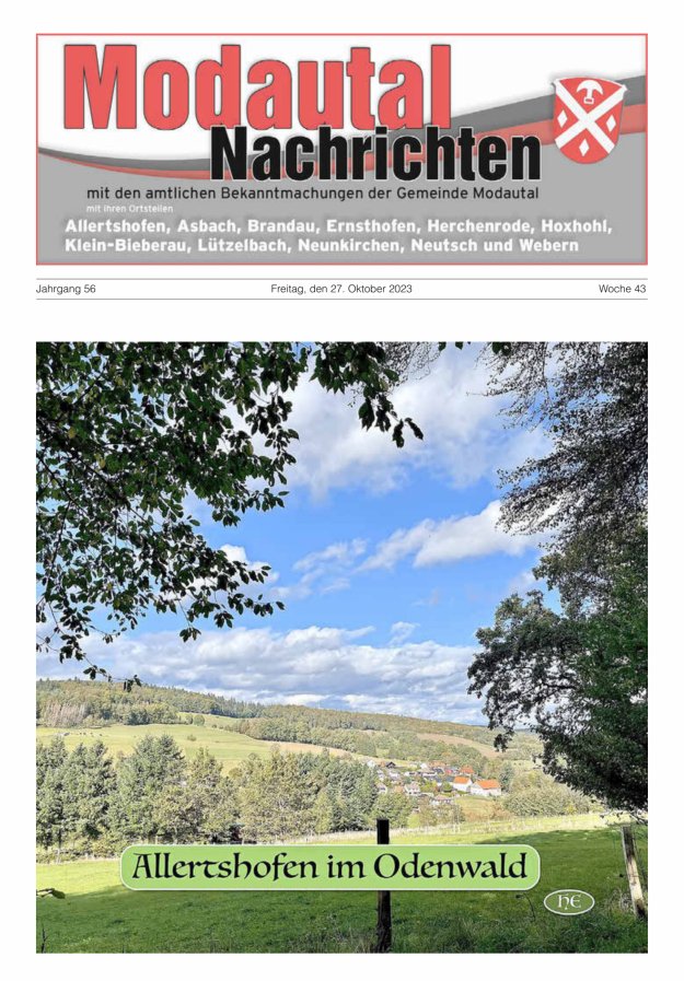 Modautal-Nachrichten Titelblatt 43/2023