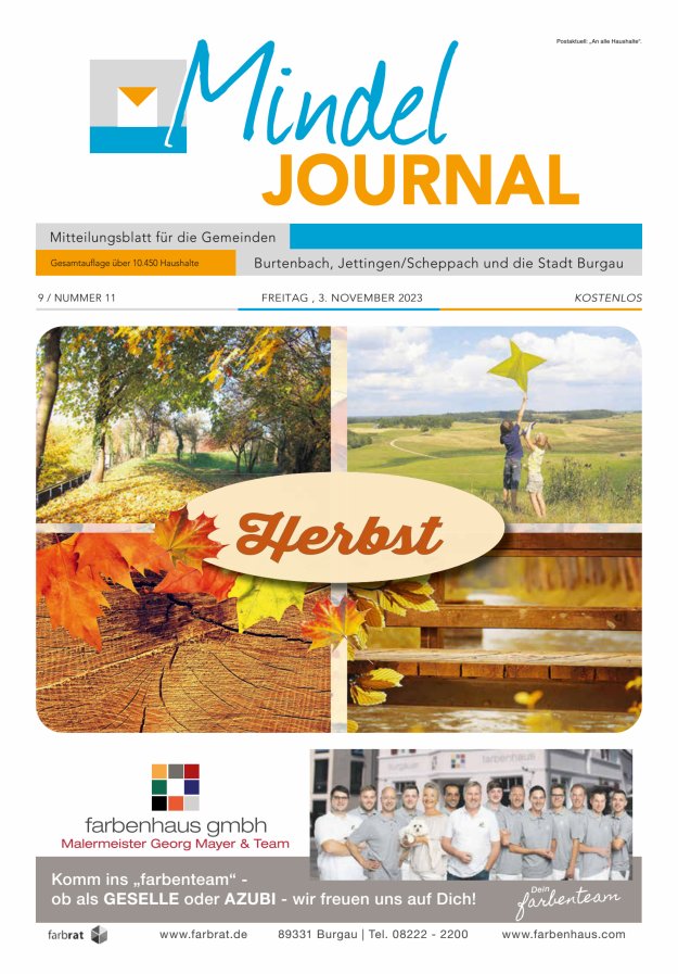 Mindeljournal Freies Blatt für Burgau Burtenbach Jettingen-Scheppach Titelblatt 11/2023