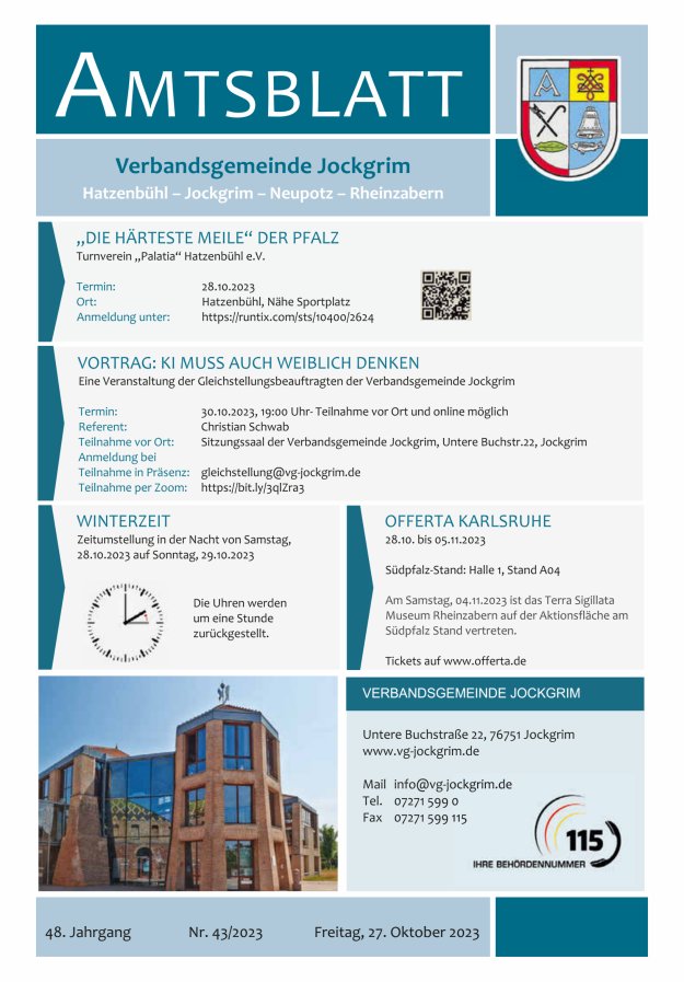 Amtsblatt VG Jockgrim Titelblatt 43/2023