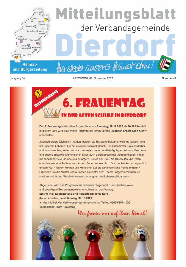 Mitteilungsblatt der Verbandsgemeinde Dierdorf Titelblatt 44/2023