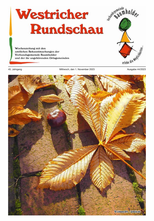 Westricher Rundschau VG Baumholder Titelblatt 44/2023