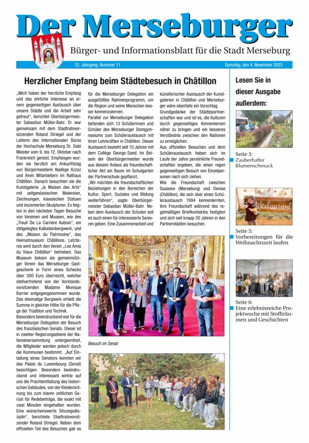 Der Merseburger - Bürger- und Informationsblatt für die Stadt Merseburg Titelblatt 11/2023