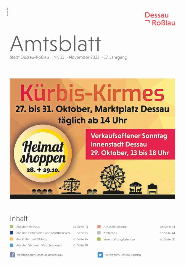 Amtsblatt Stadt Dessau-Roßlau Titelblatt 11/2023