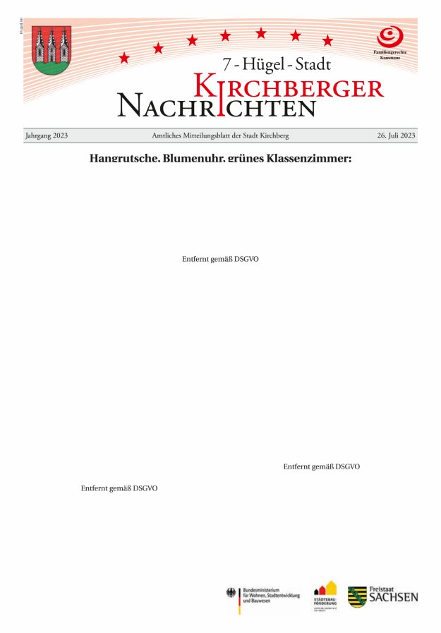 Kirchberger Nachrichten Titelblatt 07/2023