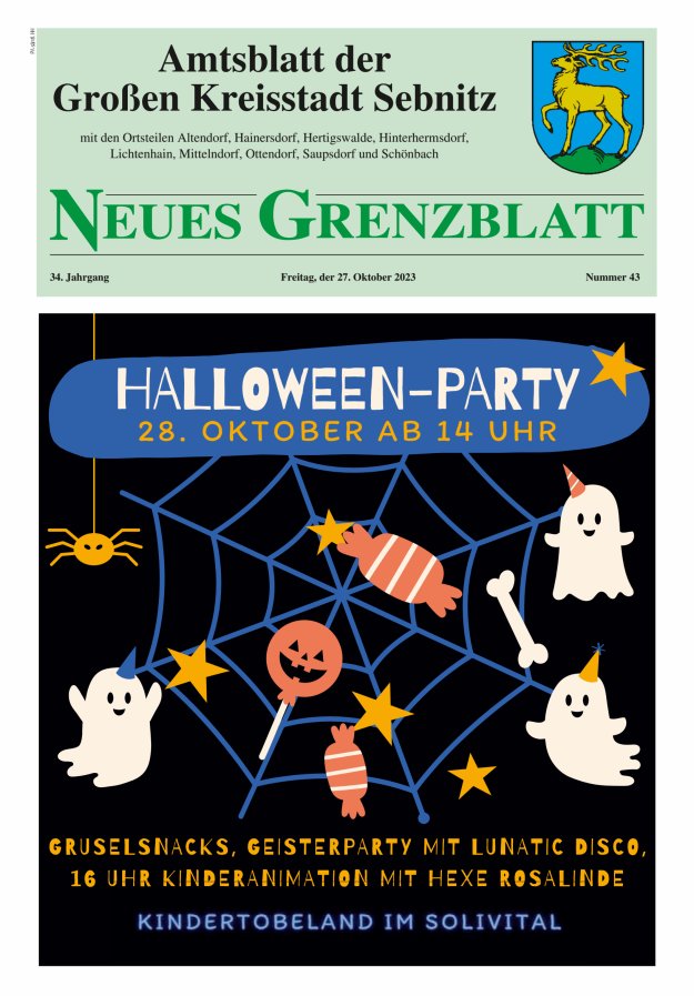 Amtsblatt der Großen Kreisstadt Sebnitz mit den Ortsteilen Titelblatt 43/2023
